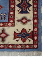 OPS Hand Knotted Afghan Wool And Silk Indoor Area Rug, Blue White